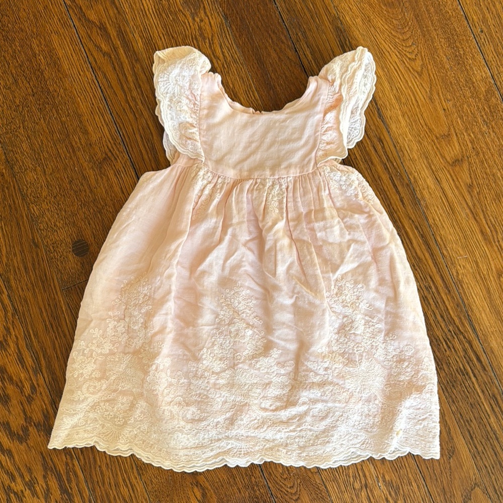 Tartine et Chocolat Pink Ruched Sundress with Flutter Sleeves